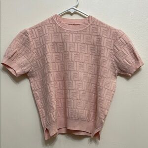 Fendi Light Pink Logo Knit Top size M